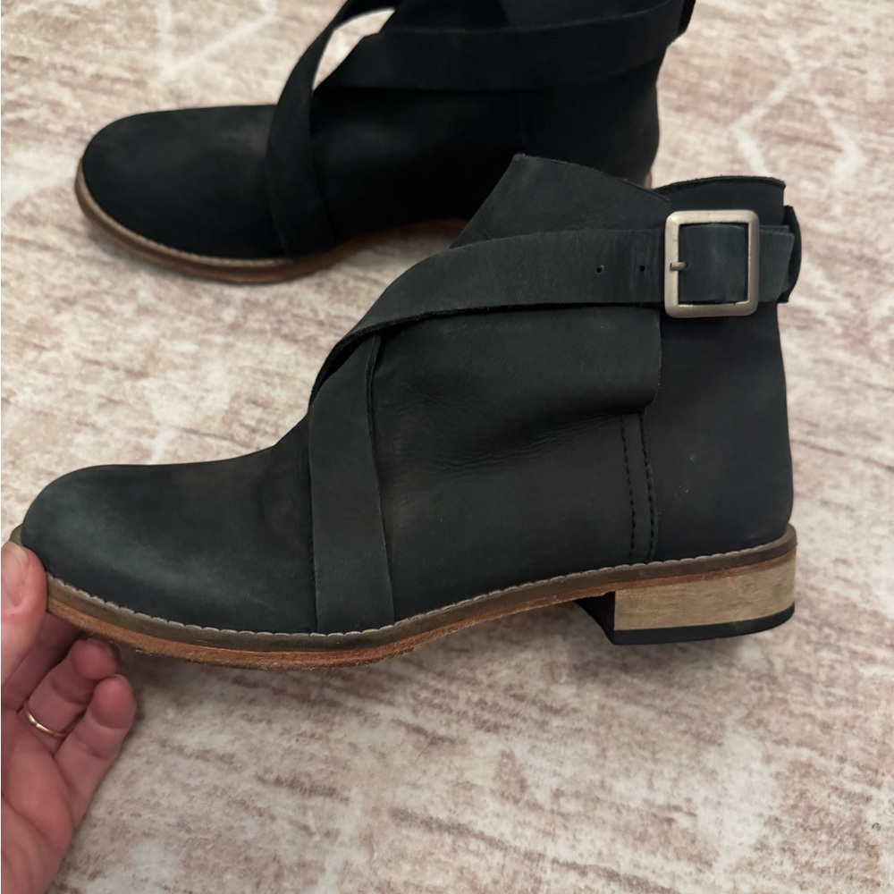 Free People Black Ankle Boots with Buckle